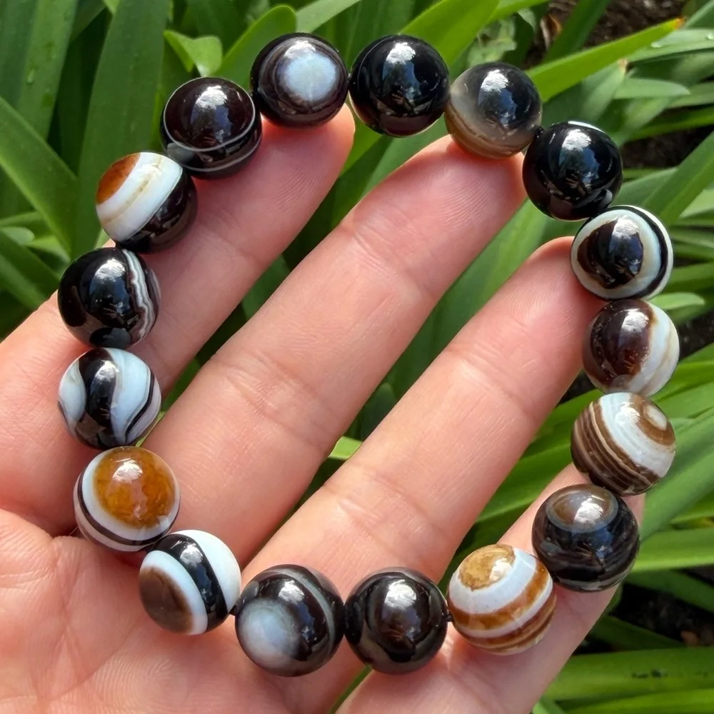 11.5mm stretchable banded eye agate bracelet‎ 0347